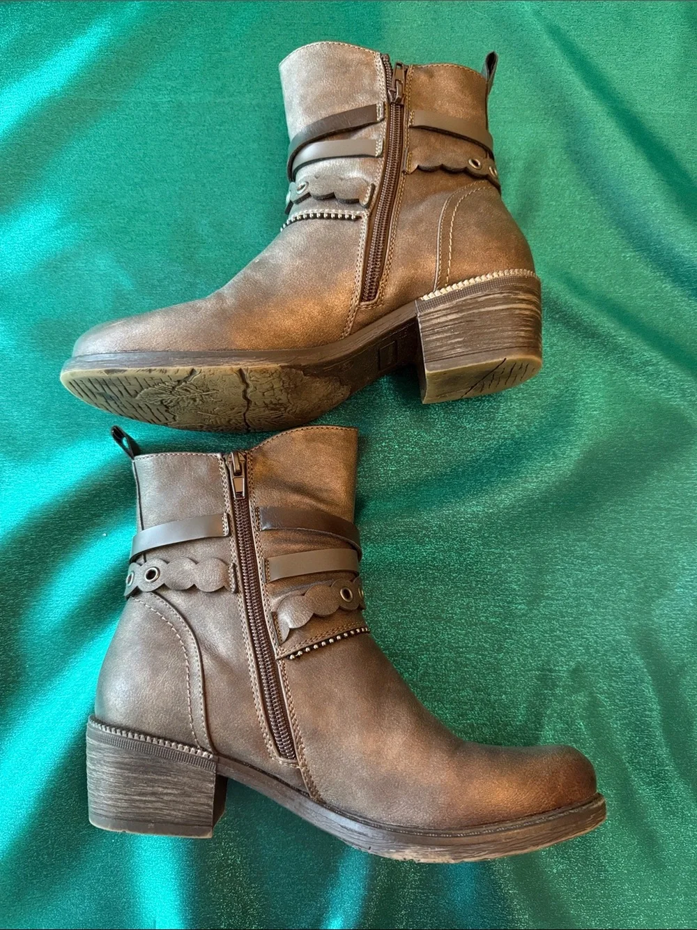 Remonte Brown Ankle Boots with Studded Strap Size 8 Custom Bottoms